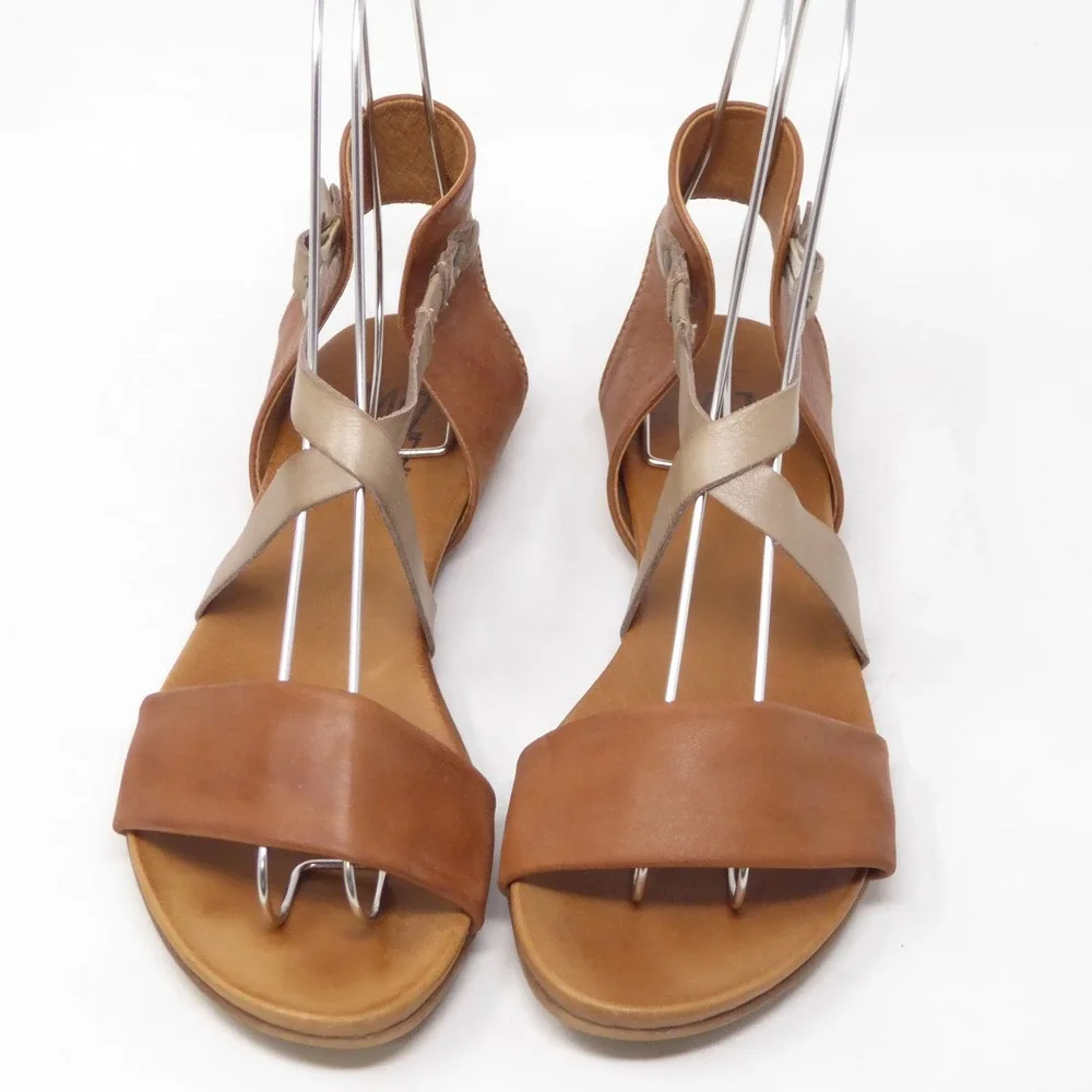 Miz Mooz Womens Amanda Sandals Brown Leather Strappy Flat 37 / 6.5